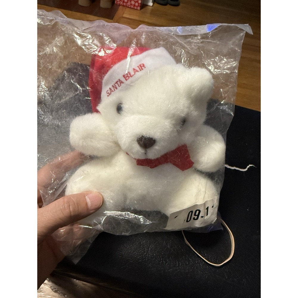 Vtg 1989 Santa Blair 7" White Christmas Teddy Bear Plush Toy Red Bow Hat New‎